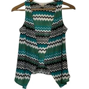 Self Esteem Mesh Vest Chevron Asymmetrical Retro Vintage Green Teal Size Large